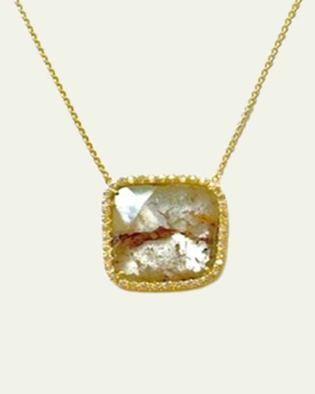 Diamond Slice Necklace with Pavé Diamonds in 18K Gold